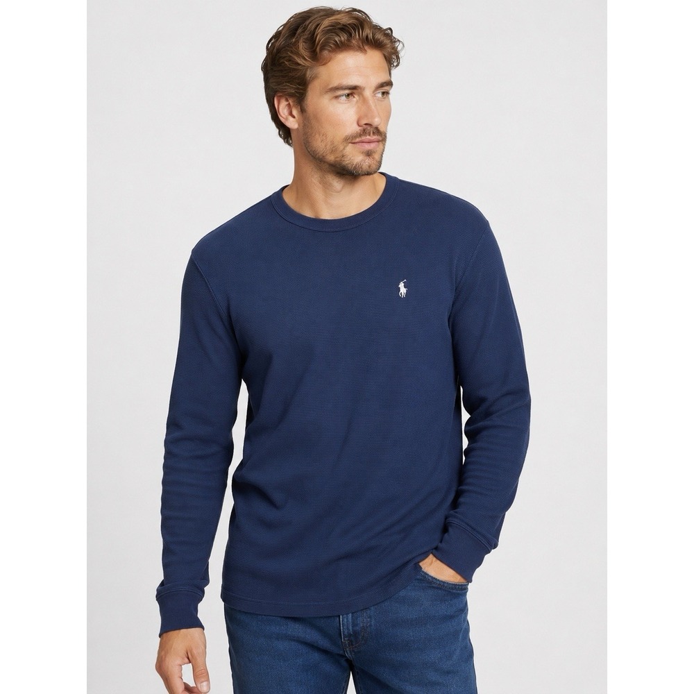 Polo Ralph Lauren Waffle Knit Thermal‎ Shirt Men's 2XL Navy Crew Neck Cotton